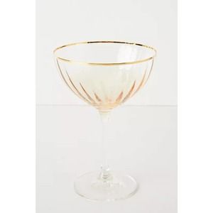 Anthropologie Rose Gold Waterfall Coupe Champagn Wine Glass Ombre 24k Gold Rim